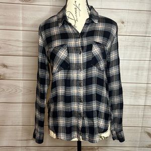 Women’s Lucky Brand flannel, long sleeve shirt – blue and cream – S/P - C15